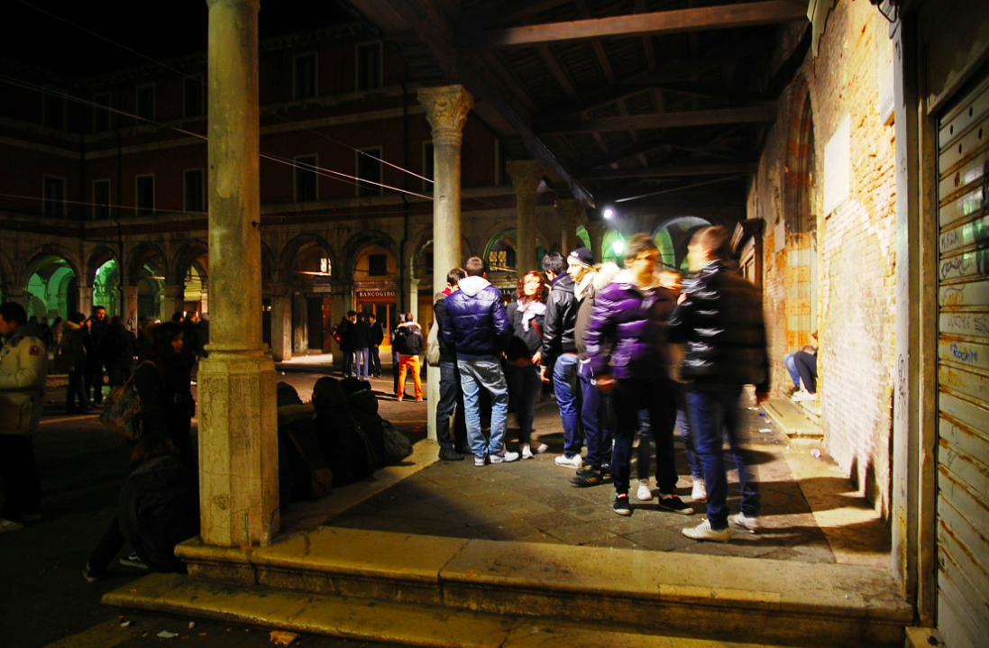 Outside of a bar in Venice, 
near Rialto Bridge. 